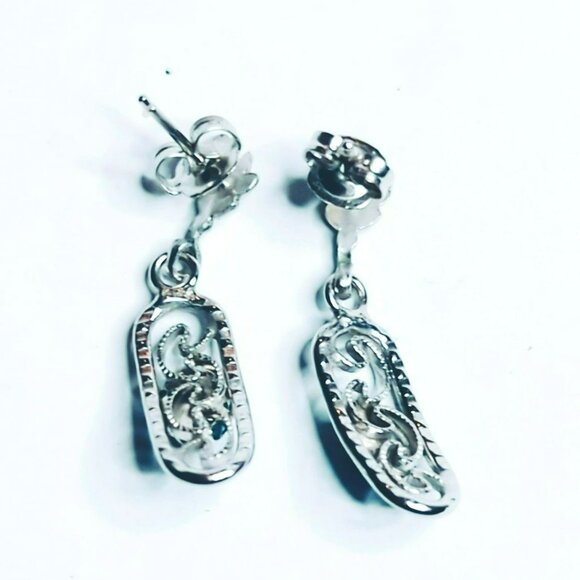 Vintage Silver Tone Faux Turquoise Dangle Earrings Boho - Picture 2 of 4